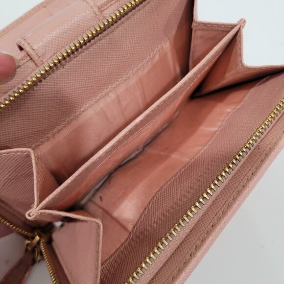PRADA Saffiano Fiocco Orchidea Wallet Medium Bi Fold Light Pink Zip Around Logo - Picture 8 of 16